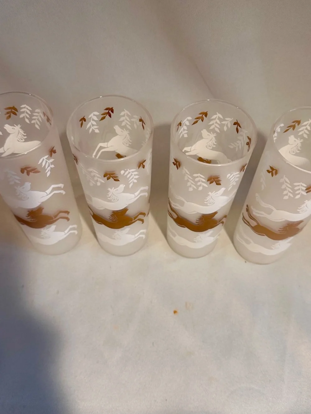 Vintage Art Deco Equestrian Horse Glasses, Tom Collins Ice Te Barware-Set of 4